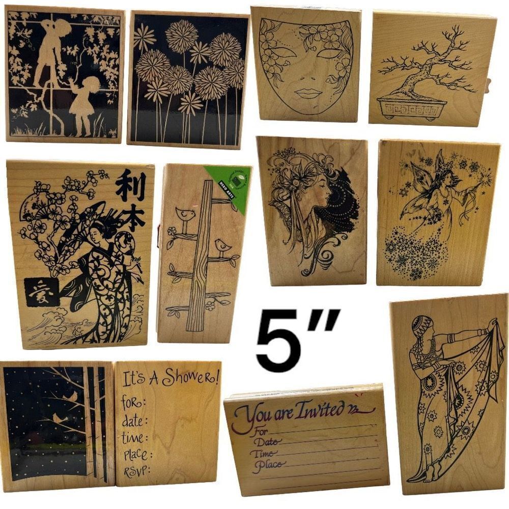 Wooden Rubber Stamp Lot of 12 Large Size different Brands $150+ Value